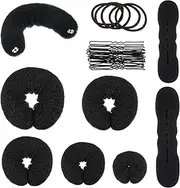 Yinder 34 Pcs Donut Hair Bun Maker Set Includes Black Donut Bun Makers Small & Large Sponge Foam Hair Sponges Elastics Bands Hair Pins for Hairstyle DIY