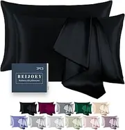BEIJOEY 100% Mulberry Silk Pillowcase 2 Pack for Hair and Skin,with Hidden Zipper,Both Sides 19 Momme 600 Thread Count Natural Silk Pillow Cover,Soft Breathable Smooth (Black, Standard 20''x26'')