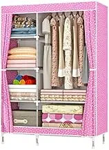 Portable Wardrobe Rack,Cloth Wardrobe,Portable Canvas Wardrobes, Large Clothes Storage Organizer with Hanging Rail, Foldable Closet for Bedroom, Living Room, Strong and Durable,Pink-90x43x16