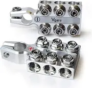 Vgate Lead Acid Battery Terminal Clamps, 8AWG up to 4/0(XL) AWG Gauge, 12-Way Connectors, Positive and Negative (+/-)(Pair) for SAE/DIN/EN Tapered Top Post