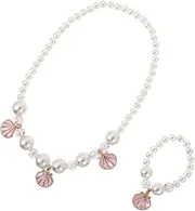 TINEASUR Shell Pearl Bracelet Necklace Set Pearl Necklace Jewelry Kit for Girls Toddler Kids Party Accessory