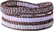 [C·QUAN CHI] Wrap Bracelet Beaded Labradorite Healing Bracelet Genuine Handmade Leather Bracelet Bohemian Jewelry for Women Gifts for Girls Unisex, 3 Wraps Adjustable Bracelet