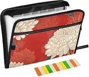 Quteprint 13 Pockets Expanding File Folder with Zipper Closure, Vintage Floral Chrysanthemums Accordion File Folder with Sticky Labels, Letter Size A4 Papers Expandable File Document Organizer