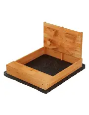 [Keezi] Sandpit Wooden Sandbox Sand Pit with Cover Funnel Outdoor 120cm in Natural