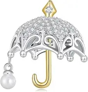 [Teleye] Small Umbrella Charm 925 Sterling Silver Charm Fits For Pandora Bracelet Necklace, Cubic Zirconia, Created Cubic Zirconia