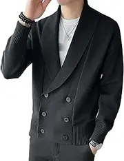 [Generic] Mens Notch Collar Cardigan Casual Blazer Knit Suit Jacket Buttons Lightweight Sport Coat with Pockets