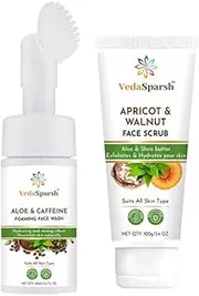 VedaSparsh Deep Cleanse Combo ( Aloe & Caffeine Foaming Face Wash, Apricot & Walnut Face Scrub)