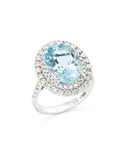 Bloomingdale's Fine Collection Limited Edition Aquamarine & Diamond Halo Ring in 14K White Gold
