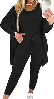 [Generic] Casual Three Piece Sets for Women Going Out Lounge Sets Tank Top Long Sleeve Cardigan and Pants Solid Color Outdoor Outfits New