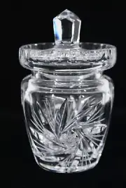 ELEGANT LEADED CUT CRYSTAL CONDIMENT / JAM JAR WITH LID 4 3/4" TALL NEW IN BOX