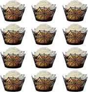 Halloween Spider Web Cupcake Wrapper, Spiderweb Hollowed-Out Dessert Cupcake Wra