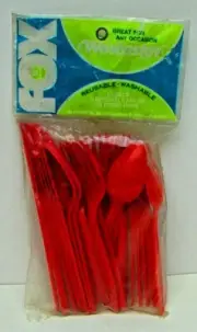 Vintage Fox Specialty Worcester Red Fork Knife Spoon set-8 ea made in USA NOS