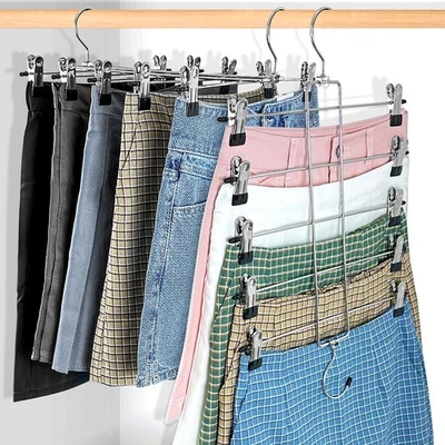 3 Piece Skirt Hanges Space Saving, Pants Hangers with Clips 5 Tier,Closet Org...