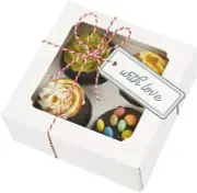Bakery Box Kit6x6x2.5" 12ct White w/ Window Twine Labels Stickers Cupcake Insert