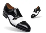 Bespoke Handmade Black And White Double Monk Straps Oxford Leather Office Shoes