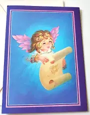 Vintage Christmas Card Pretty Angel Pink Wings Singing Silent Night