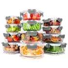 SereneLife 12Pcs. Glass Food Storage Containers Set-BPA-free Locking lids (Gray)