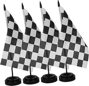 NUOBESTY 4pcs Black White Racing Table Flags with Stand for Party Holiday Sports Events and Office Decor Reusable Fade Resistant Compact Design