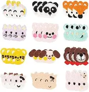 FINGERINSPIRE 36Pcs Crochet Animal Head Applique Patches Knitted Mouse/Cow/Rabbit/Frog/Fairy Horse/Fox/Panda/Bear/Cow/Dog Sew on Appliques Cartoon Animal Badge Sign for Clothing Repair DIY Decoration