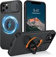 DOMAVER for iPhone 11 Pro Max Case with Magnetic Rotatable Kickstand & Slide Camera Cover, [Compatible with MagSafe], Heavy Duty Shockproof Case for iPhone 11 Pro Max, Black