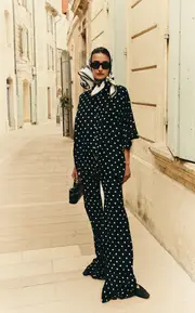 [FRANÇOISE] Exclusive Catherine Polka-Dot Deadstock-Silk Flared Pants