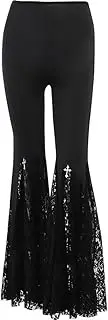 [Botenwall] Women's Gothic Pants Lace Flare Leggings High Waist Mesh Bell Bottom Y2K Goth Grunge Patchwork Pants