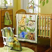 Xpress Prime 3 Piece Baby Crib Bedding Set for Boys - Newborn, Infant & Toddler Nursery Bed Set Decor with Fitted Crib Sheet, Dust Ruffle, and Comforter - Safari Friends