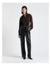 [Cue] Georgette Pin Tuck Pleated Blouse in Mocha