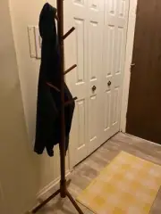 Coat Rack with 8 Hooks, Solid Wood Coat Tree Free Standing, 18.5" Base
