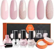Modelones Nail Polish Set 3 Colors Natural Nude Pink Nail Polish Kit with Base and Top Coat & Remover Pad Natural Skin Tone Glitter Nail Polish Finger Nail Polish Bulk Diy Nail Art Salon Home For Women Girl