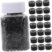 BAZEITFLOW 1000pcs Silicone Hair Extensions Hair Beads for Braids Ring Braiding Tool Micro Rings Accessories Extensions Curly Links Micro Links Silica Black