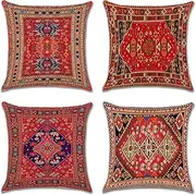 [JOTOM] Cushion Covers 45cm x 45cm Set of 4 Bohemian Style Decorative Throw Pillow Covers Linen Square Exotic Pillow Cases 18x18 Inch for Sofa Couch Bedroom Outdoor Home Office Car Decor (Exotic)
