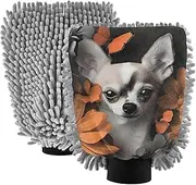 XYMZR Absorbent Microfiber Car Wash Mitt Dog Flower Butterfly, Funny Cute Anime Scratch Free for Cars Cleaning, Home Cleaning Mitts, 2 Pack, 10.24” L x 7.09” W