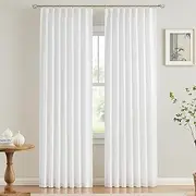 Vision Home White Pinch Pleated Semi Sheer Curtains Textured Light Filtering Window Curtains 84 inch for Living Room Bedroom Rayon Blended Pinch Pleat Drapes with Hooks, 40''x84''x2