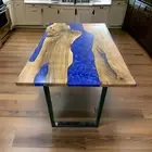 Handmade Blue Epoxy Resin Table – Live Edge Wood Dining Table – Modern table