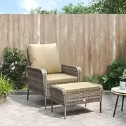 Generic Garden Chair with Footstool Light Brown Poly Rattan
