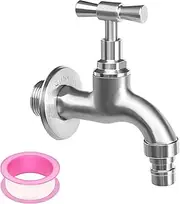CAINCAY Wasserhahn Auslaufhahn 1/2 Inch Connection with 3/4 Inch Adapter, Silver Wall Mounted Stainless Steel Cold Water Tap Outlet Valve with Wall Decoration Cover