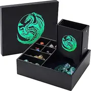 Dice Tray and Dice Tower for DND: All-in-One Tray, Storage & Large Tower to give Random Rolls - Stores Your Sets, Mini's etc, Perfect for D&D and RPG Gift Accessories (Green Dragon)