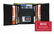 BLACK RFID BLOCKING MEN'S LEATHER TRIFOLD WALLET ID CARDS THIN FLAP TOP