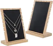 MyGift Modern Bamboo Necklace Jewelry Tabletop Display Boards, Set of 2,Black