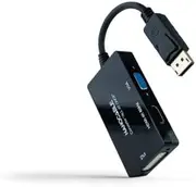 Watio Wave 20cm Displayport to HDMI/DVI/VGA Converter Black Allows Versatile Connections Ideal for Multiple Connected Devices