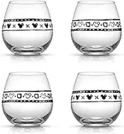 JoyJolt Disney Mickey Mouse Geo Picnic Stemless Wine Glasses for Red or White Wine (Set of 4) 15 Ounces