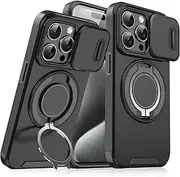 ELEPIK for iPhone 12 Pro Max Case with Camera Cover, [360° Rotatable Ring Stand] [Compatible with Magsafe] Military Grade Protective Phone Cover for iPhone 12 Pro Max, Black