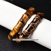 Natural Yellow Tiger-Eye Stone Quartz Crystal Carve Banboo Bangle Bracelet Reiki