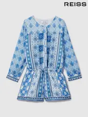 Reiss Blue Print Izzy 13-14 yrs Tile Print Playsuit (N76010) | $150