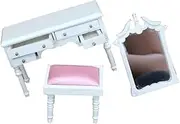 Abaodam 1:12 Scale Miniature Dressing Table Set with Stool Dollhouse Makeup Table Toy Mini Vanity Drawers for Dollhouse Scene Decoration