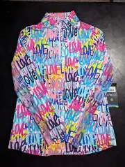 NWT WOMEN'S IBKUL ZIP MOCK PULLOVER, SIZE: XS, COLOR: AIMEE HOTPINK MULTI (J565)