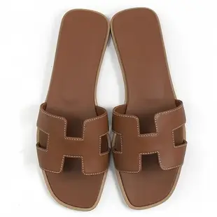 HERMES Oran sandal 經典H LOGO平底拖鞋.咖 37號