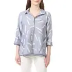 John Mark, Dashed Pattern, 100% Linen Chambray Top, Blue & White, Petite Medium