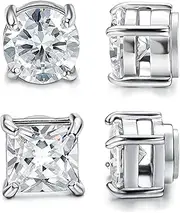 [Jstyle] 2 Pairs Stainless Steel Magnetic Stud Earrings for Men Women Non-piercing CZ Hypoallergenic 5-8mm